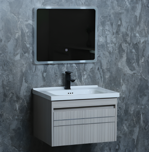 مغسله حمام خشب رمادي فاتح مع مراية ليدKD PW