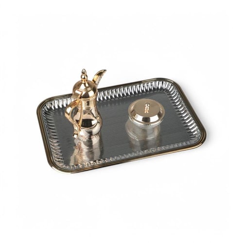 صينية تقديم من سوليتير، لون فضي وذهبي، حجم كبير مس...