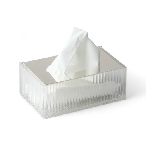 علب مناديل أكريليك من سوليتير، لون فضي، الطول 12 س...