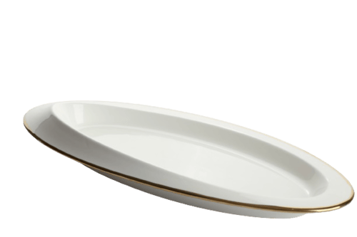 صحن البورسلان بيضاوي لؤلؤي أطراف ذهبية، حجم صغير،...