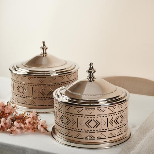 سخان طعام الدرعية من سوليتير هندي, لون بيج وفضي, س...
