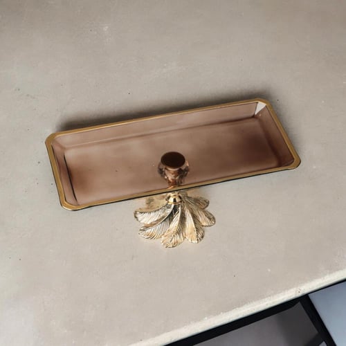 صحن تقديم مستطيل زجاج تركي، لون عسلي