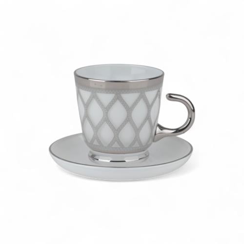 طقم بيالات شاي شبك حجم صغير، أبيض وفضي، مكون من 6...