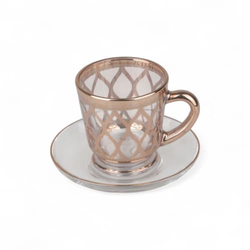 طقم بيالات شاي شبك حجم صغير، شفاف وذهبي، مكون من 6...