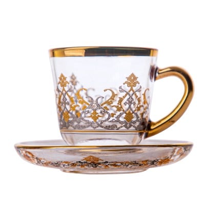 طقم بيالات شاي وصحون فاخرة نقوش ذهبي فضي من سوليتي...