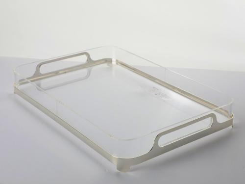 صينية تقديم أكريليك من سوليتير , اللون شفاف و فضي...