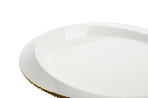 صحن البورسلان دائري لؤلؤي أطراف ذهبية حجم كبير، ال...