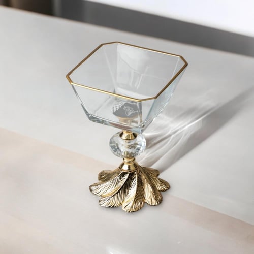 كأس حلوى زجاجي , شفاف ذهبي , الطول 10 سم , العرض 1...