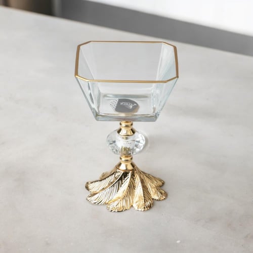 كأس حلوى زجاجي , شفاف ذهبي , الطول 10 سم , العرض 1...