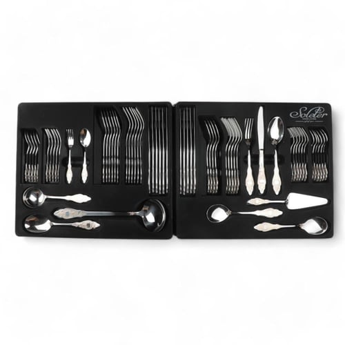 شنطة ملاعق وشوك من سولتير طقم 72 حبة، لون فضي بنقو...