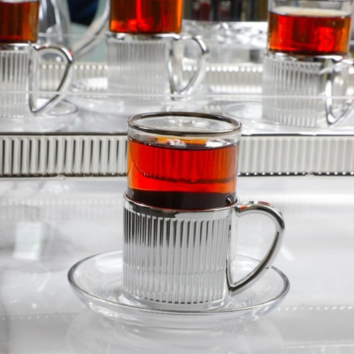 طقم بيالات شاي أساور من سوليتير، لون فضي، طقم مكون...