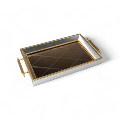 صينية المرآة الخشبية الفاخرة حجم صغير فضي ذهبي, ال...