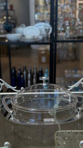 صينية تقديم دائري ، شفاف فضي , كبير