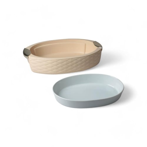 حافظة طعام بيضاوي لون بيج فضي مطفئ مقاس 45 سم