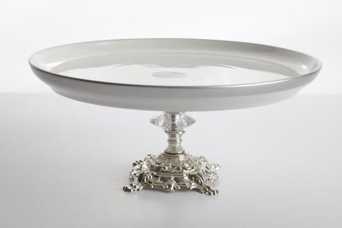 صحن تقديم فاخرة بقاعدة مرتفعة، فضي حجم صغير