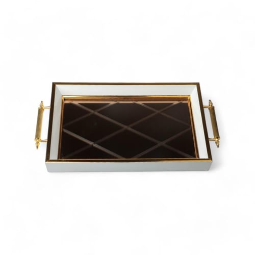 صينية خشبية بقاعدة عاكسة، أبيض ذهبي حجم كبير, الأب...