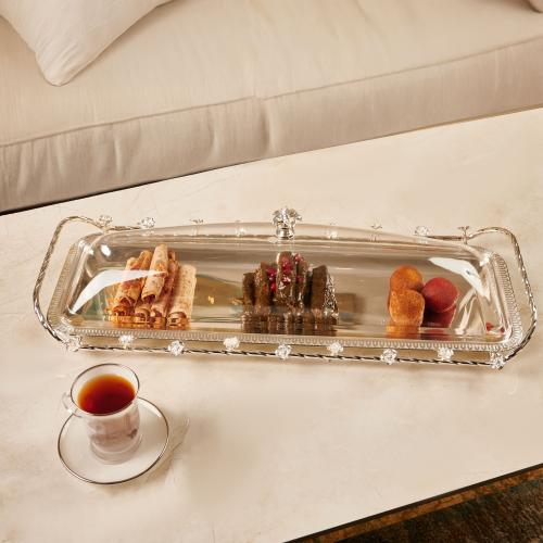 صحن تقديم بلانكا بغطاء أكريليك، اللون فضي، الشكل م...