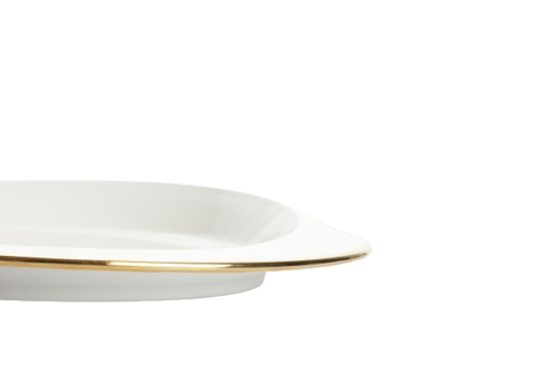 صحن البورسلان دائري لؤلؤي أطراف ذهبية حجم صغير، ال...