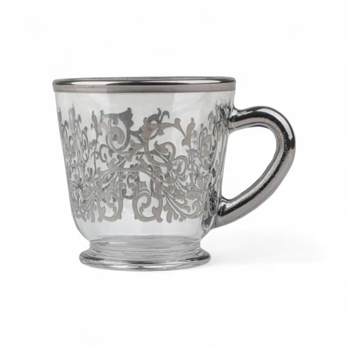 طقم بيالات شاي وصحون فاخرة من سوليتير، لون فضي وشف...