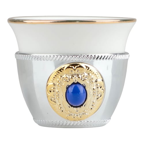 طقم فناجين كوين فضي&ذهبي أزرق من سوليتير، عدد القط...