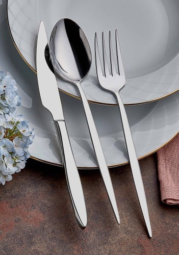 طقم ملاعق 18 قطعة فضي، صناعة تركية