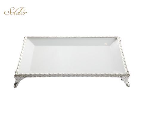 صحن تقديم فاخر مستطيل 41x20حجم كبير مطلي بأطراف لو...