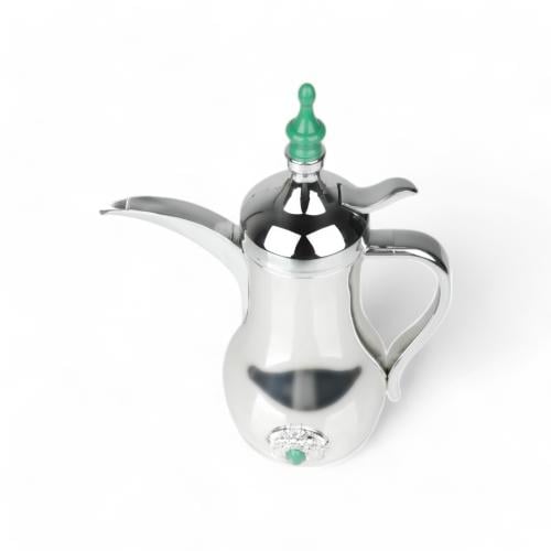 دلة قهوة من سولتير 0.5 لتر، اللون فضي & بحجر أخضر