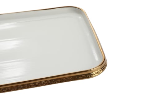 صحن البورسلان مستطيل الشكل لؤلؤي أطراف ذهبية حجم و...