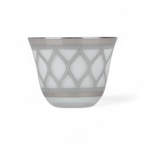 طقم فناجين قهوة شبك, أبيض وفضي, مكون من 6 قطع