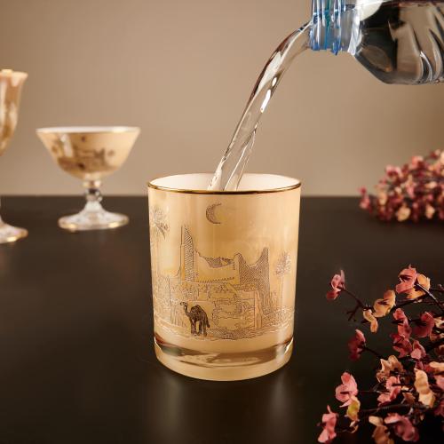 طقم كاسات عصير كومبي، بيج وذهبي، مكون من 6 قطع