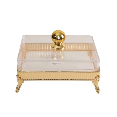 علبة أكريليك بغطاء مستطيل ذهبي شفاف حجم كبير