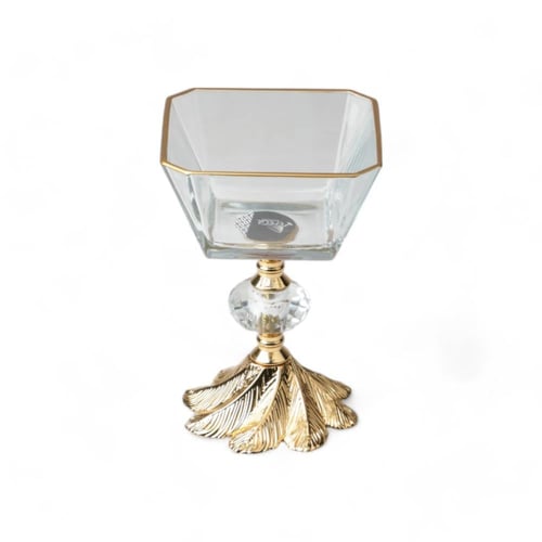 كأس حلوى زجاجي , شفاف ذهبي , الطول 10 سم , العرض 1...