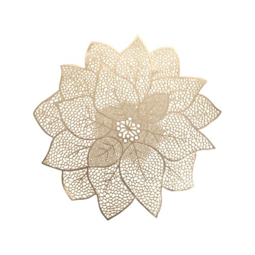 مفرش طاولة بنمط مجوف دائري على شكل زهرة لون ذهبي م...