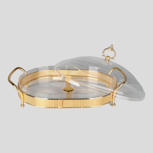 صحن تقديم بيضاوي الشكل من سوليتير، لون ذهبي، حجم و...