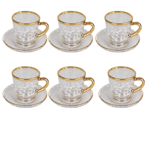 طقم بيالات شاي وصحون فاخرة من سوليتير نقوش بيضاء،...