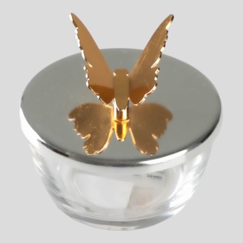 تمرية مع غطا على شكل فراشة لون فضي ذهبي حجم 9.5 سم