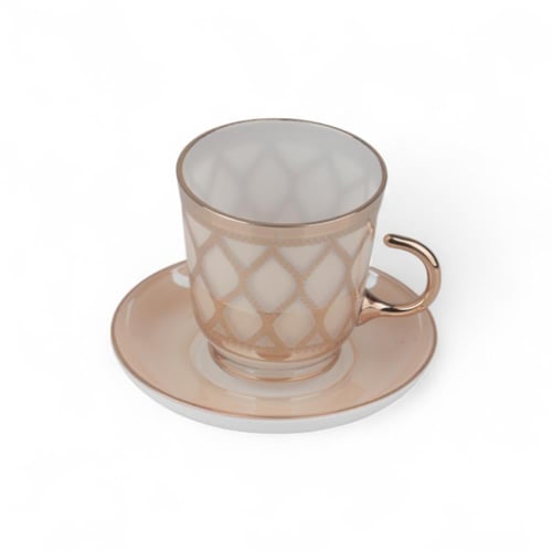 طقم بيالات شاي شبك حجم صغير، بيج وذهبي، مكون من 6...