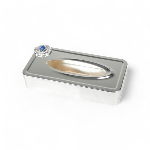 علبة مناديل كوين من سوليتير، اللون فضي & أزرق, الط...