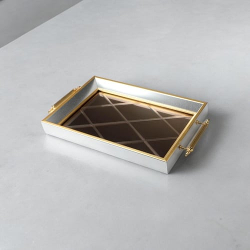 صينية الخشبية الفاخرة حجم كبير فضي ذهبي, الأبعاد 3...