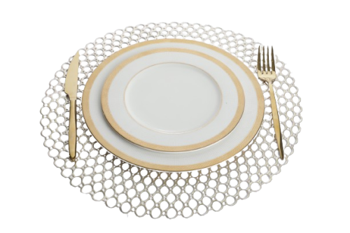 مفرش طاولة بنمط مجوف دائري الشكل لون ذهبي مقاس 37....