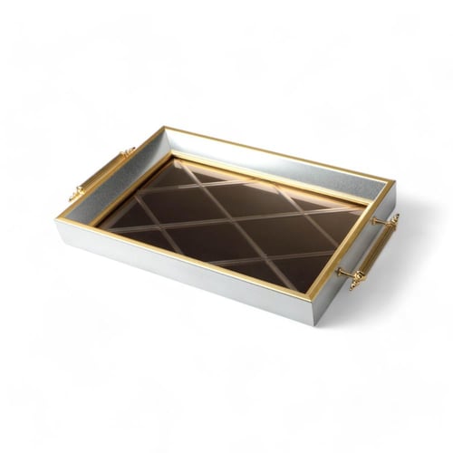 صينية الخشبية الفاخرة حجم كبير فضي ذهبي, الأبعاد 3...