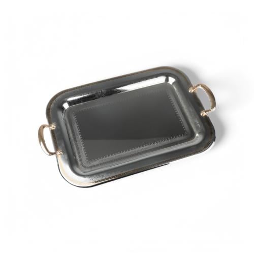 صينية تقديم معدنية من سوليتير, لون فضي وذهبي, حجم...