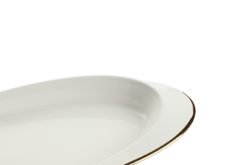 صحن البورسلان بيضاوي لؤلؤي أطراف ذهبية حجم وسط، ال...