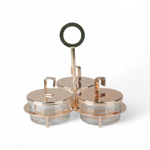 تمرية من سوليتير، لون ذهبي، طقم 3 حبات مع حامل