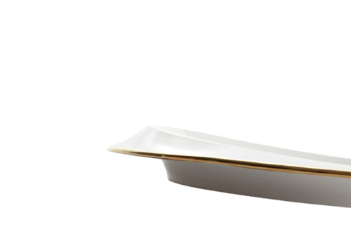 صحن البورسلان دائري لؤلؤي أطراف ذهبية حجم صغير، ال...