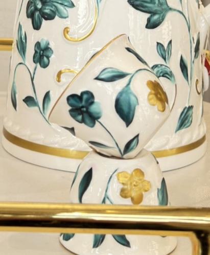 طقم فناجين قهوة بورسلان, أخضر ذهبي