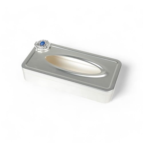 علبة مناديل كوين من سولتير، اللون فضي مطفي & أزرق,...