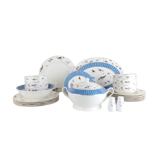 طقم العصفور أبيض وأزرق من سوليتير ، 32 قطعة , طقم...