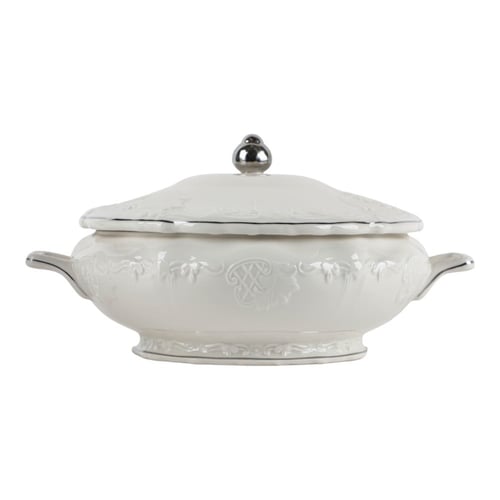 طقم سفرة بورسلان باللون أبيض فضي 32 قطعة