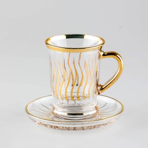 طقم بيالات شاي وصحون فاخرة نقوش ذهبي من سوليتير ،...